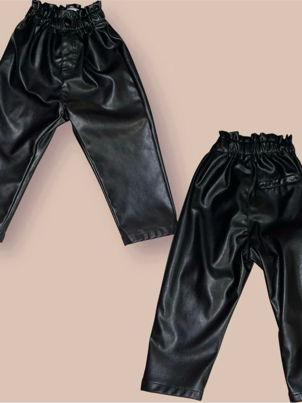 ZARA Baby Girls Faux Leather Paperbag Waist Pants – Black (Size 12-18 Months)
